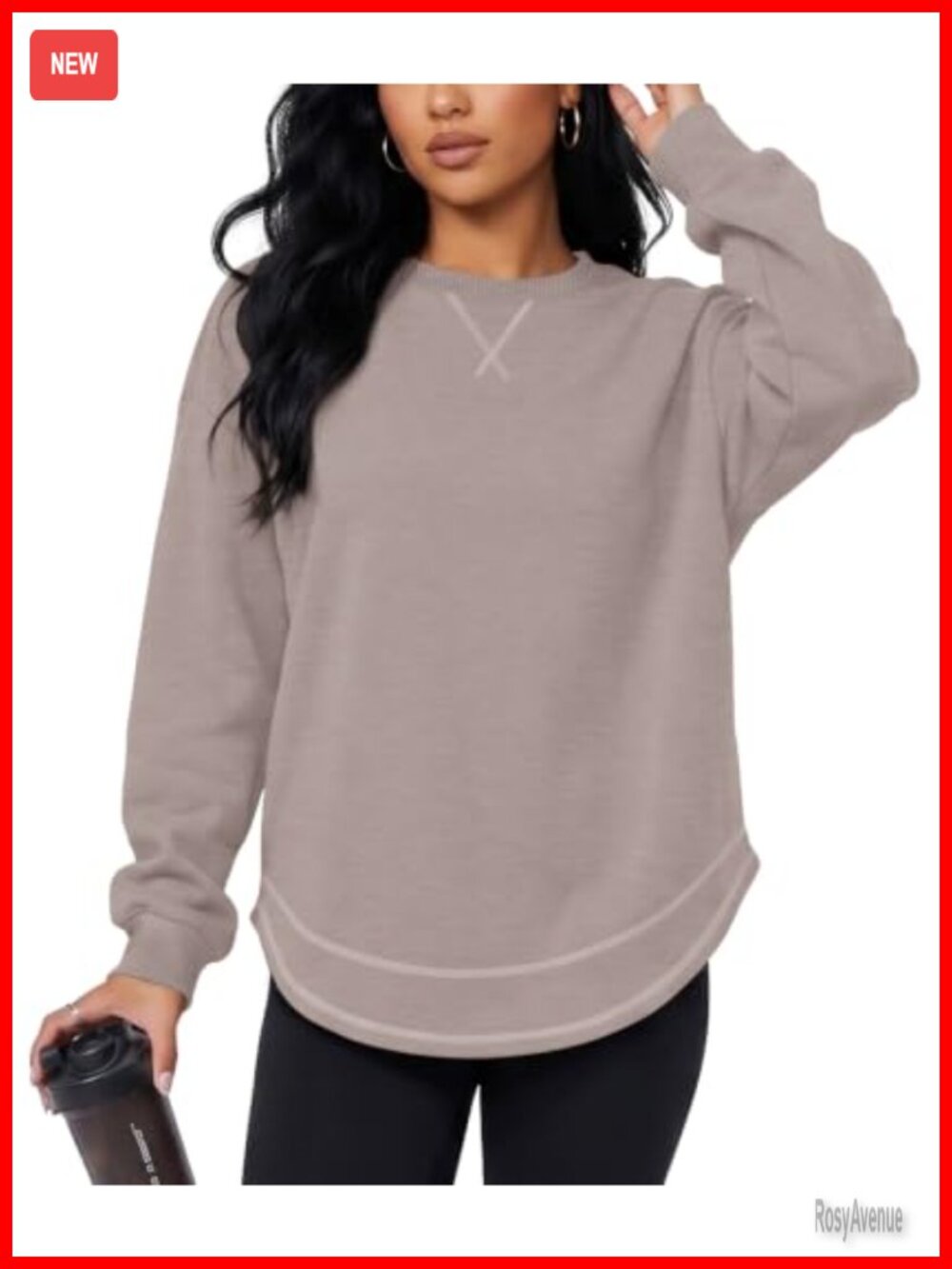 Crewneck Sweatshirt Long Sleeve Pullover Side Slit Relaxed Fit Top